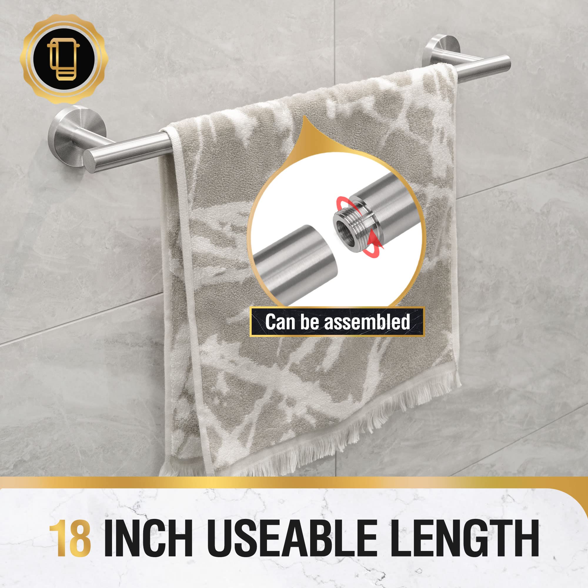 Hitslam Brushed Nickel 19.8 Inch Towel Bar For Bathroom, Sus304 Stainless Steel Bathroom Towel Rack Wall Mounted, Modern Home De